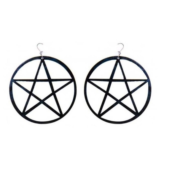 Jewelry - Black Circle Pentagram Earrings